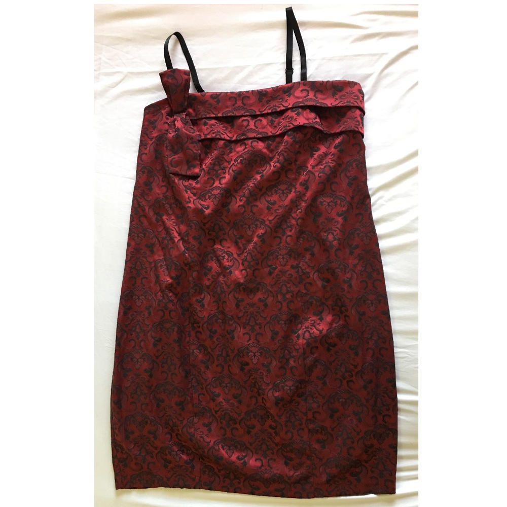 Torrid Red and Black Brocade Mini Dress